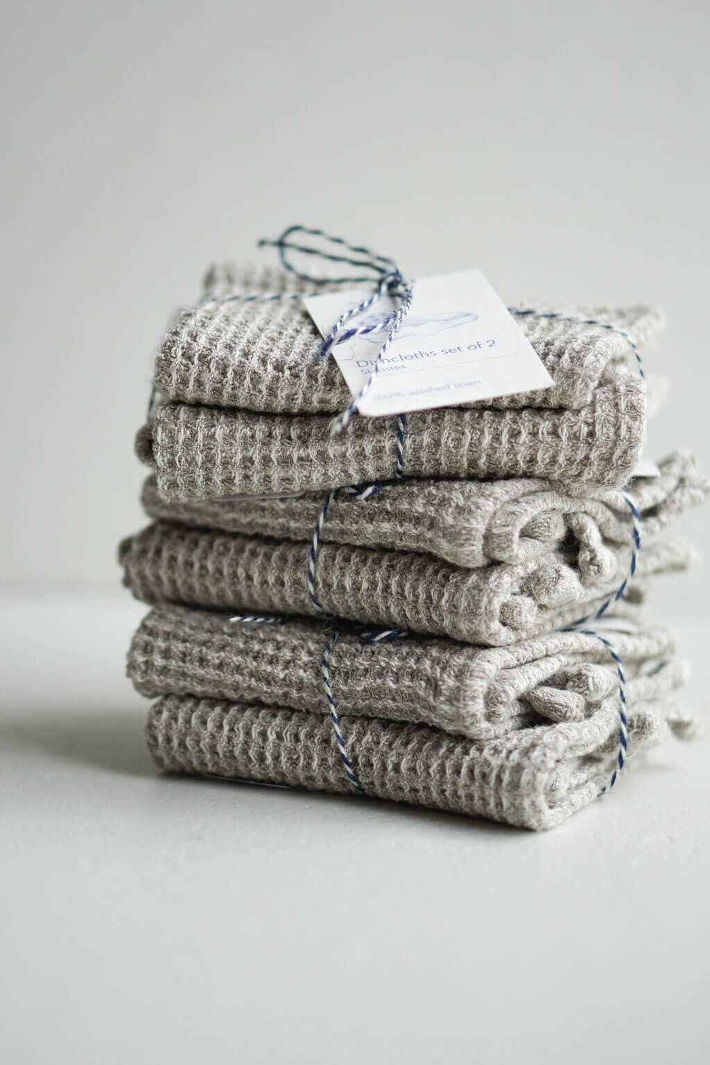 Natural linen waffle dishcloth bundle with artisan packaging tag
