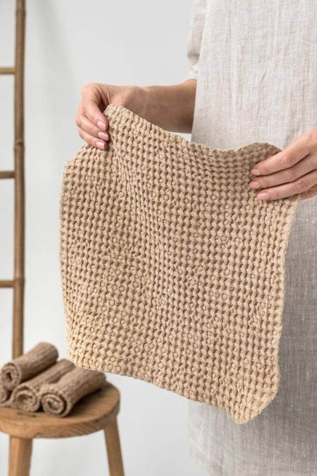 Beige Waffle Face Cloths, Set of 5