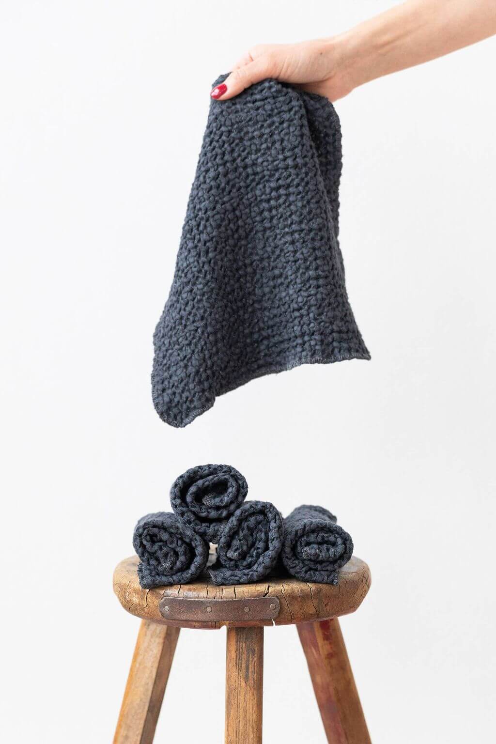 dark grey waffle face cloth set linen cotton