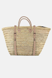 Woven Market Basket Backpack | French Harvesting Basket with Natural Leather Straps