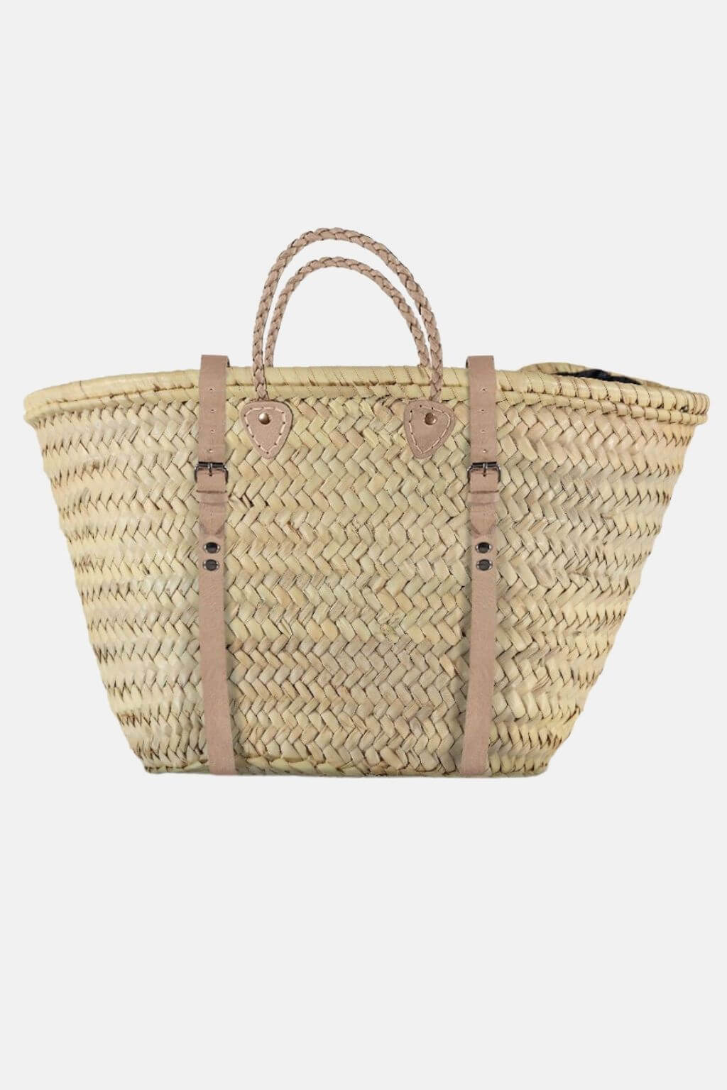 Woven Market Basket Backpack | French Harvesting Basket with Natural Leather Straps