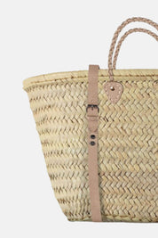 Woven Market Basket Backpack | French Harvesting Basket with Natural Leather Straps