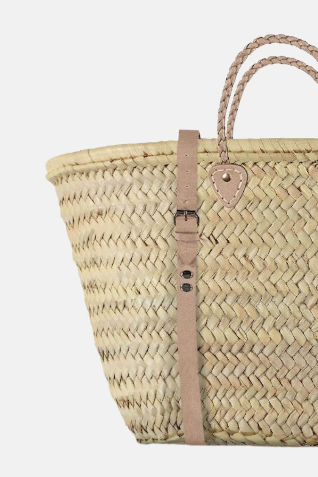 Woven Market Basket Backpack | French Harvesting Basket with Natural Leather Straps