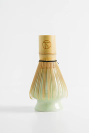 Light bamboo matcha whisk with engraved handle detail
