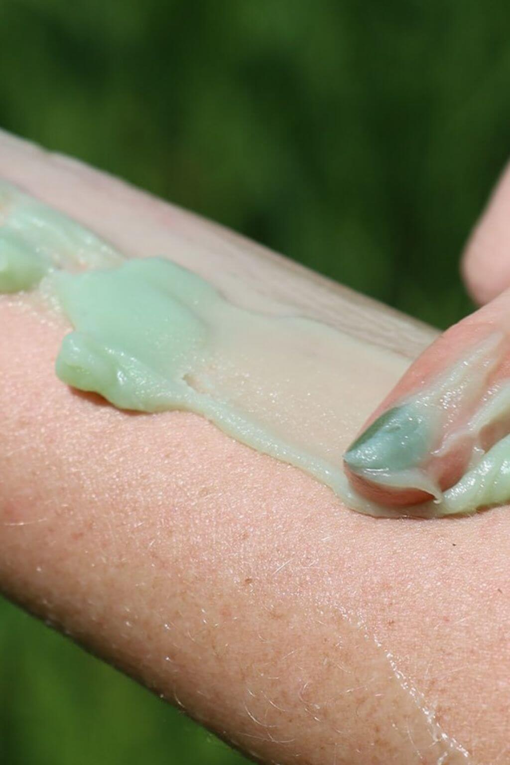 Close-up of tallow balm texture applied to skin