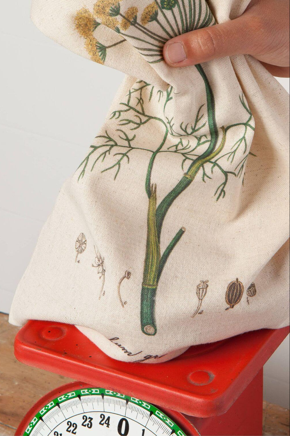 Close-up of dill botanical print on cotton bag