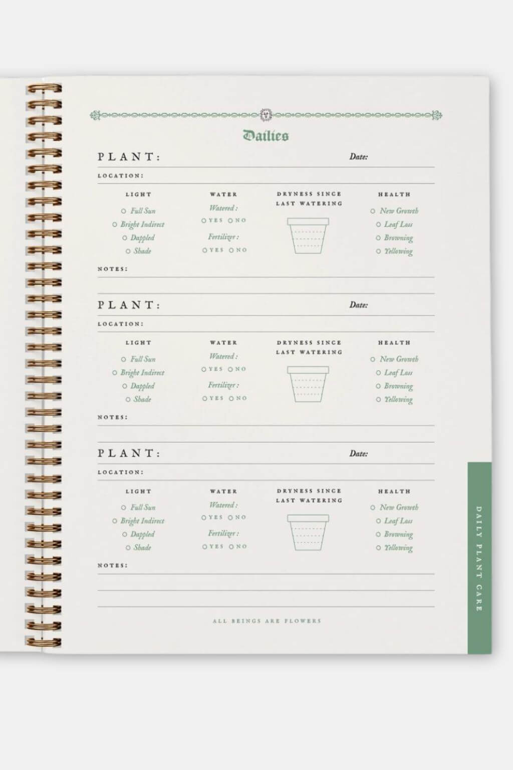 house plant care journal The Garden