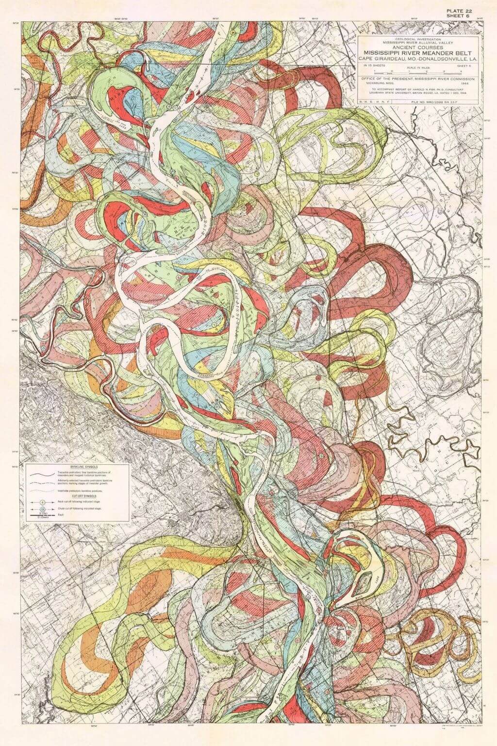 mississippi river meander map art print vintage