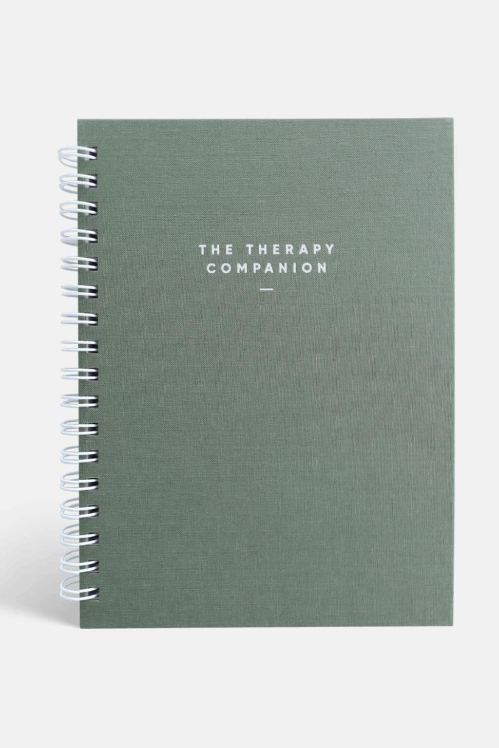 Sage Green notebook titled 'The Therapy Companion' on a white background