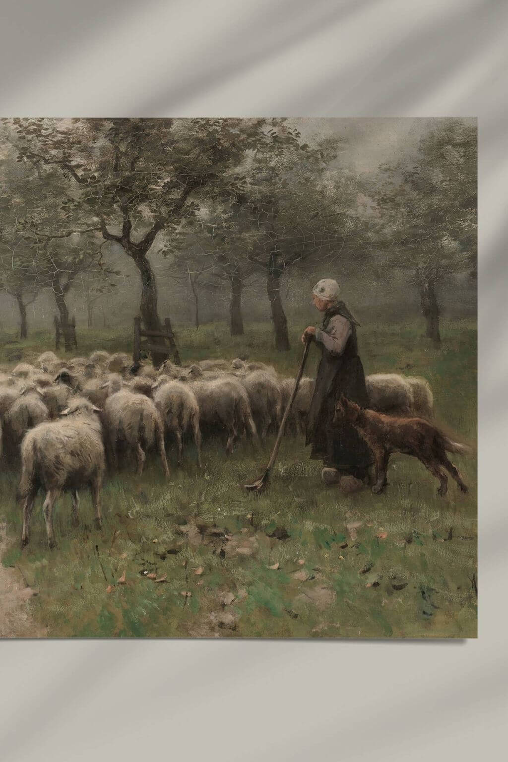 vintage european countryside sheep painting soft tones