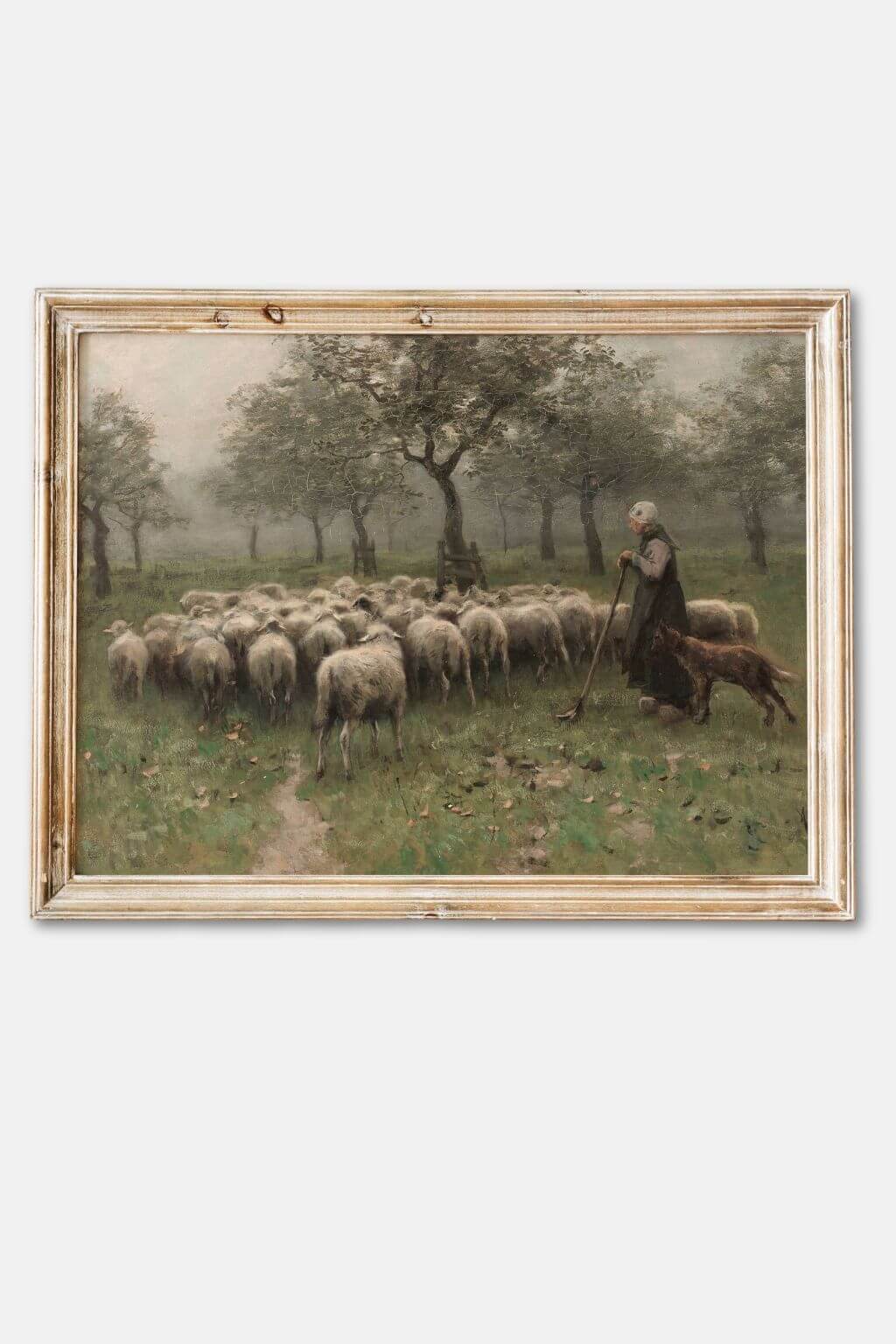 sheep with shepherd vintage pastoral art print framed