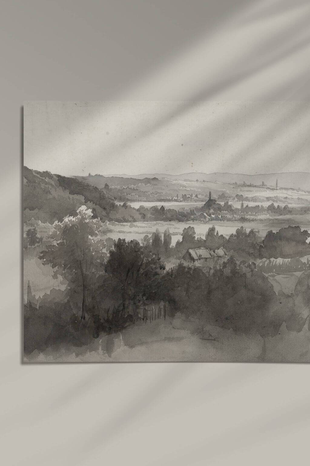minimalist vintage landscape wall art soft gray tones