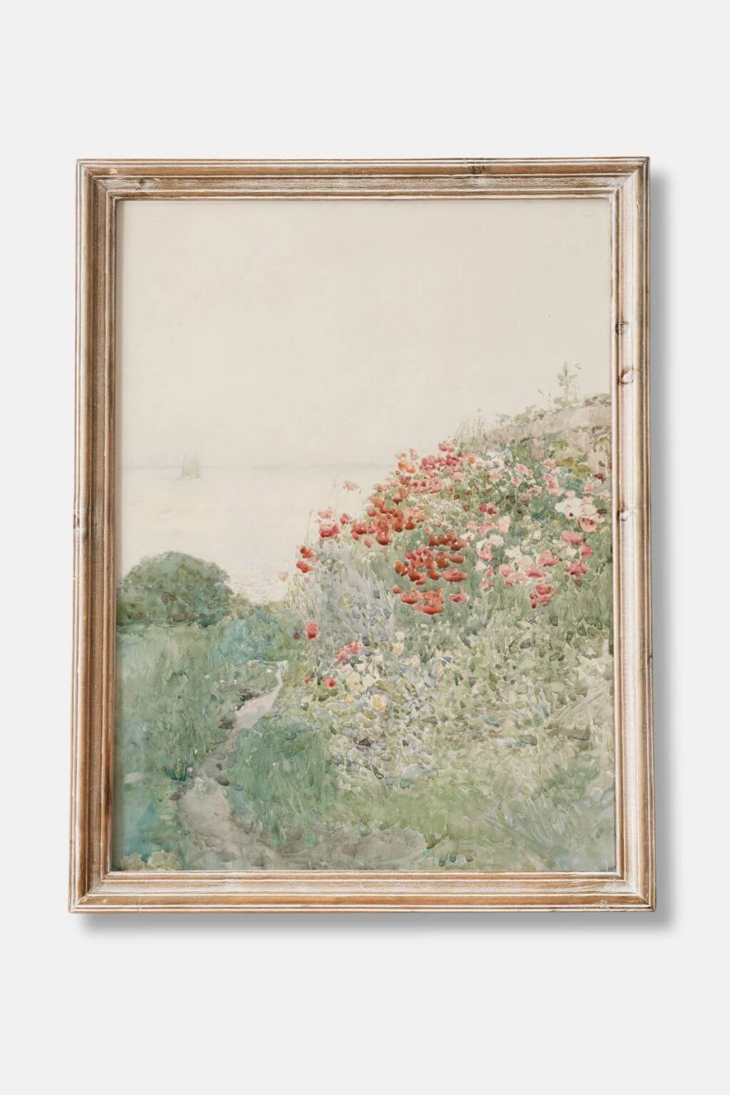 muted botanical wall art red poppies green field painting