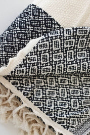 textured detail of black geometric weave turkish towel