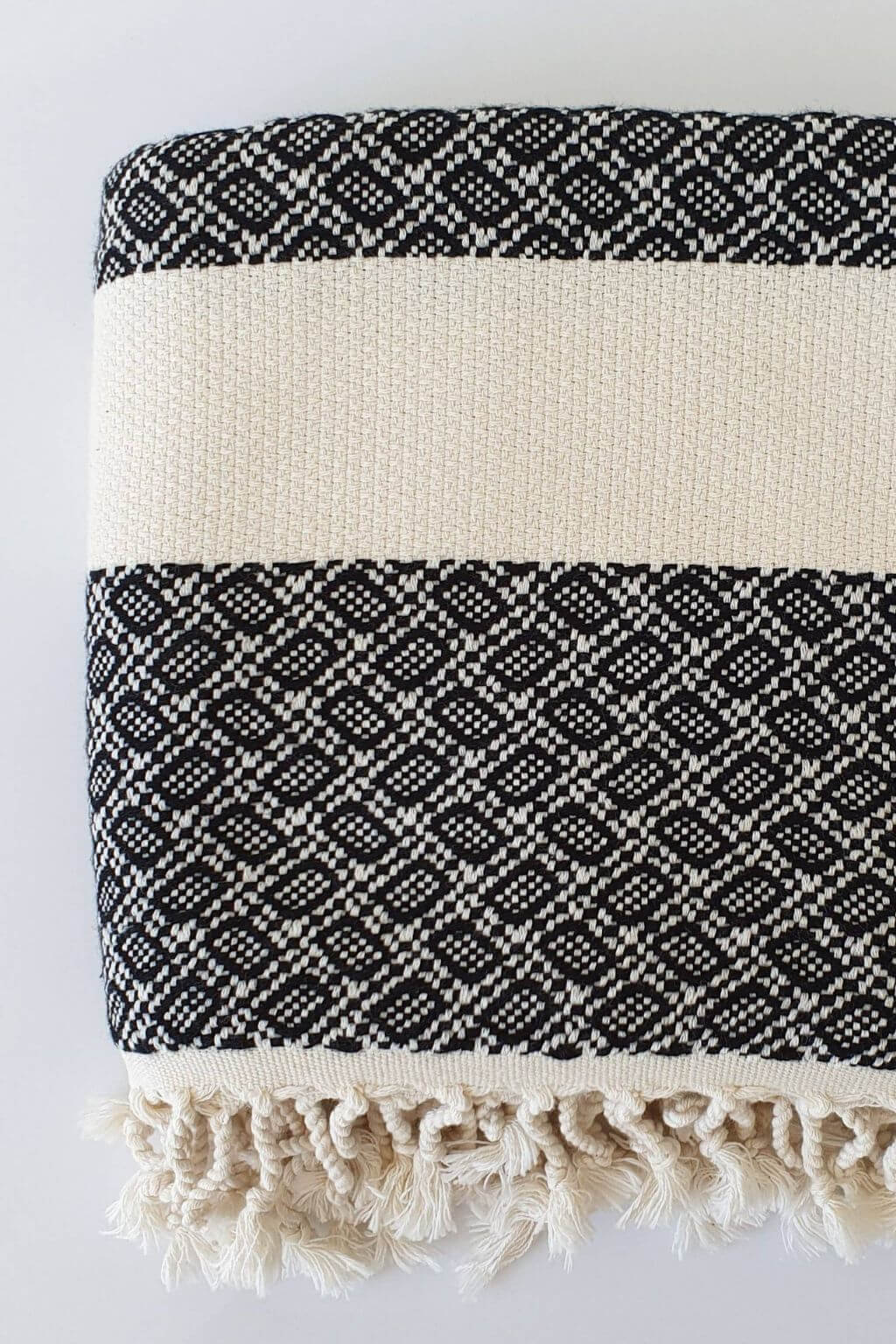 reversible turkish cotton towel black and cream pattern