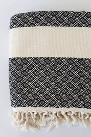 reversible turkish cotton towel black and cream pattern
