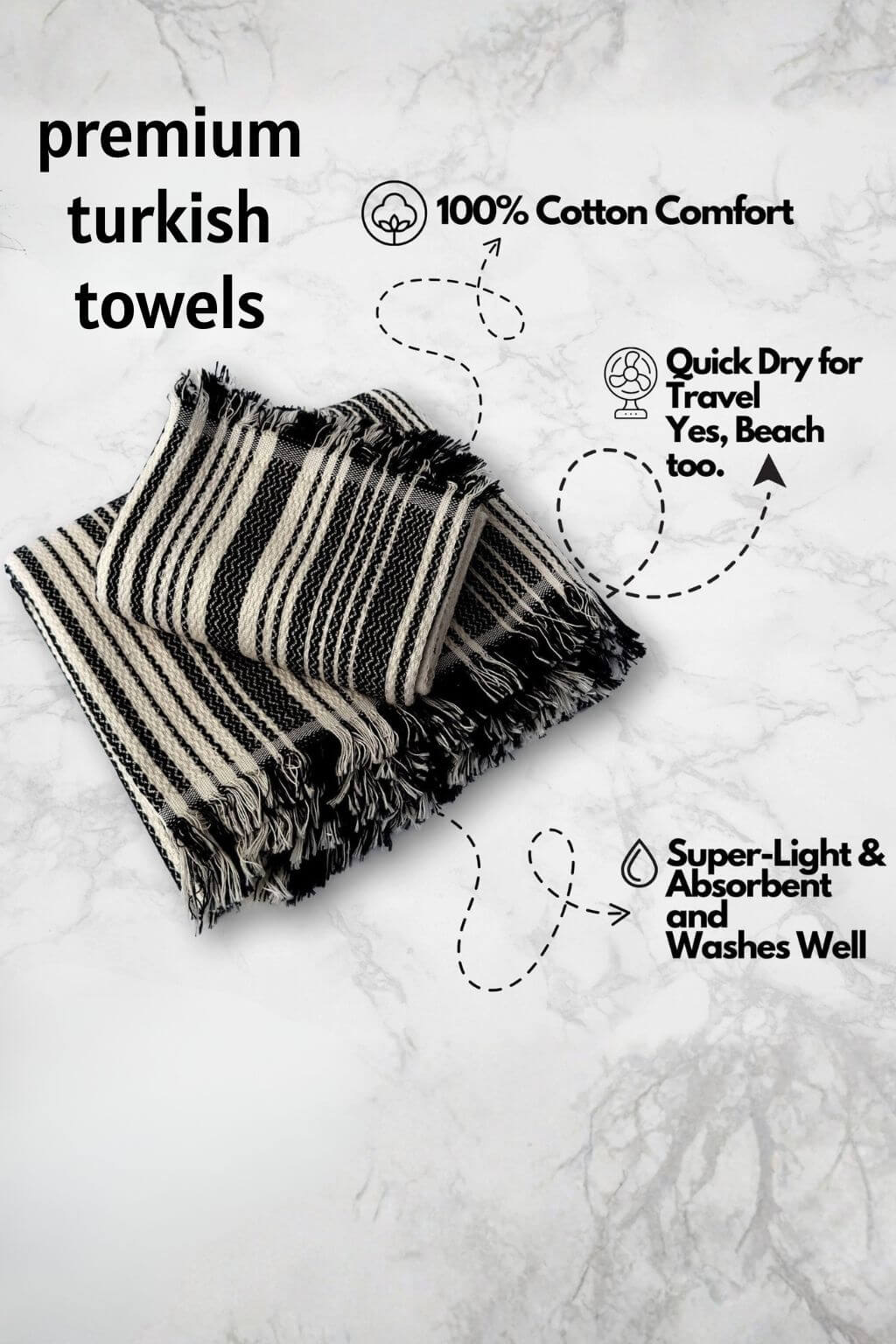 Juniper Turkish Cotton Peshtemal Towel | Black + Cream Stripe