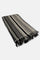 Black and cream striped towels with fringes on a white background