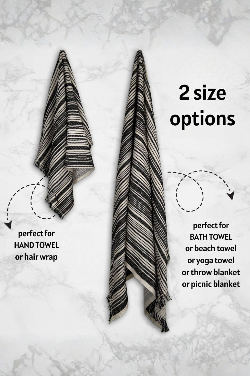 Juniper Turkish Cotton Peshtemal Towel | Black + Cream Stripe