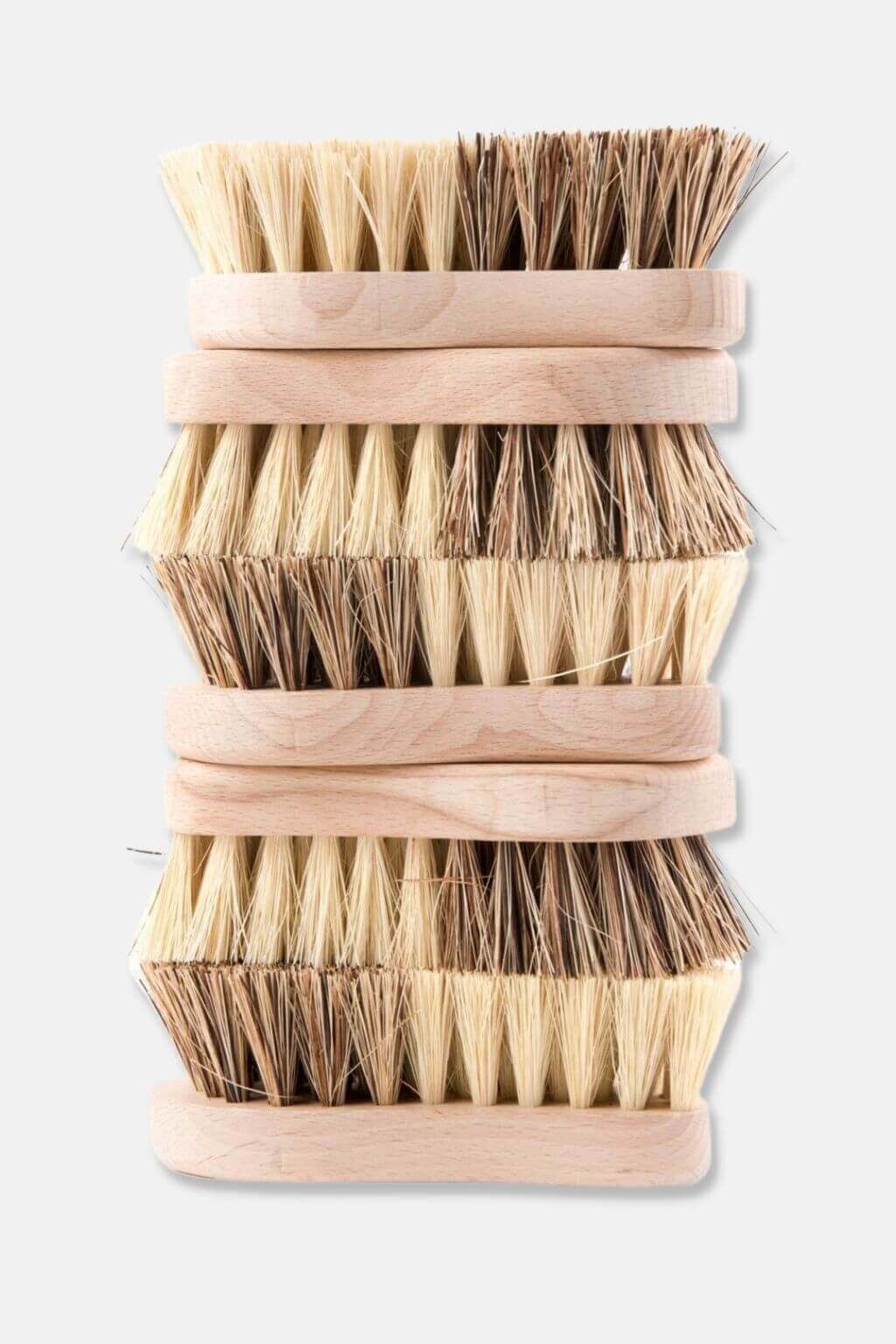 Beechwood vegetable brush with soft and firm plant bristles for versatile, natural produce cleaning