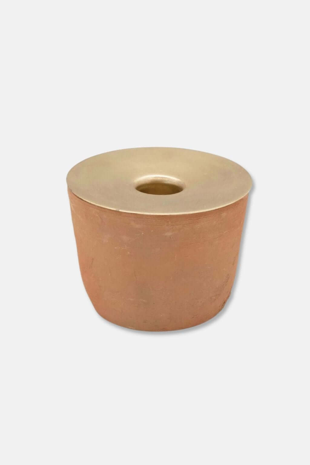 terracotta candle holder with brass top minimal styling