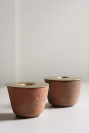 natural terracotta candle holder with removable brass insert