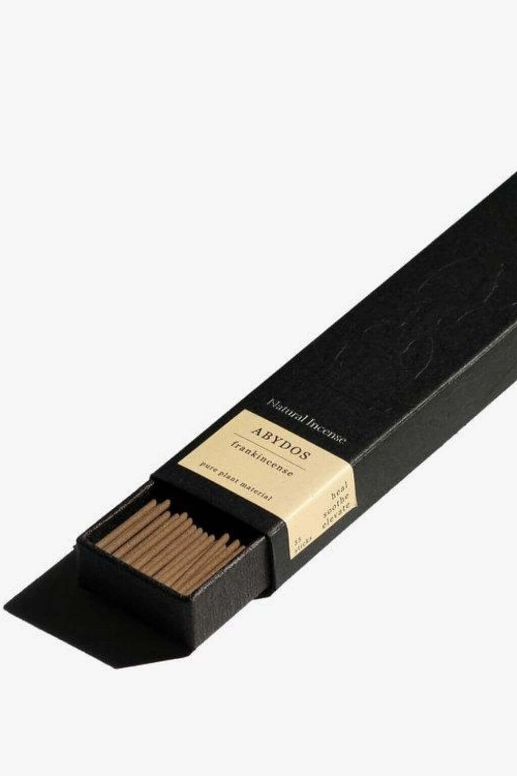 Open box of Abydos frankincense incense sticks with handcrafted Japanese-style incense by Ume