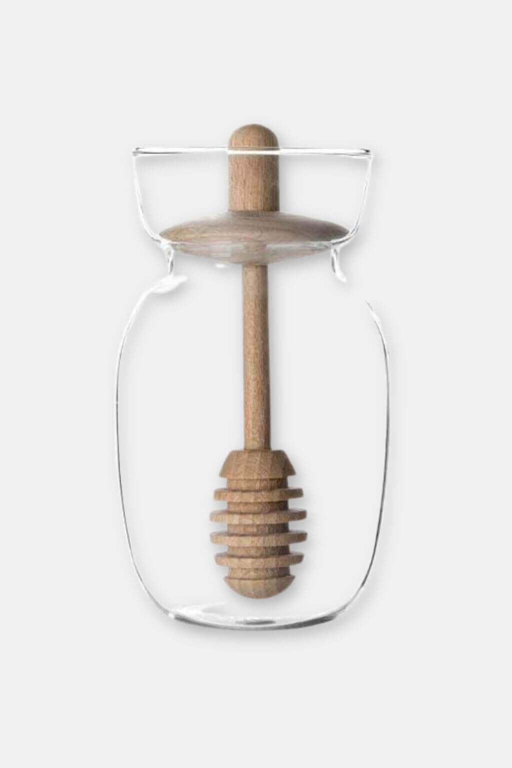Borosilicate Glass Honey Jar | Modern Honey Pot with Wooden Dipper Lid