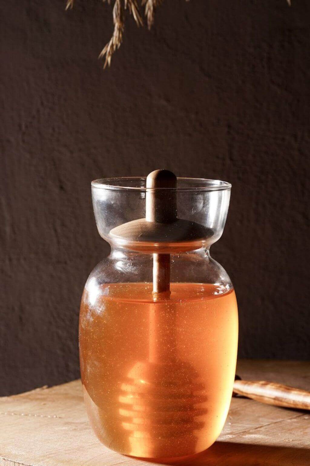 Borosilicate Glass Honey Jar | Modern Honey Pot with Wooden Dipper Lid